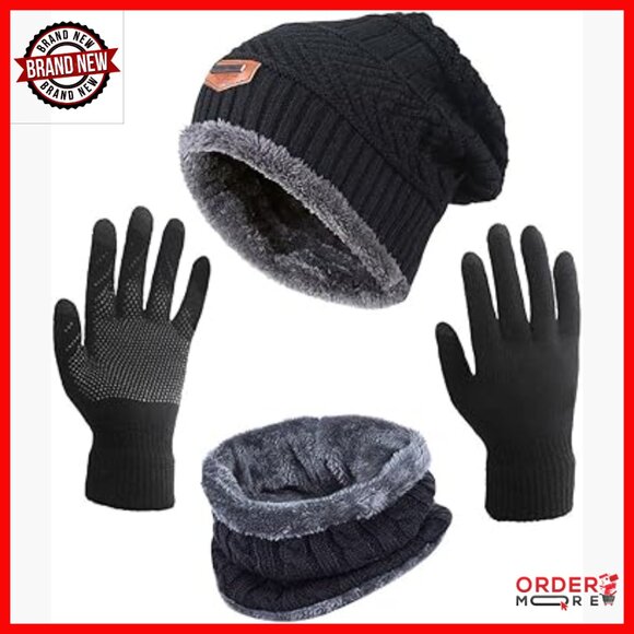 Winter Hat Scarf Gloves Set, Touch Screen Mittens, Slouchy Beanie, One Size main image 7